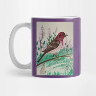 New Hampshire state bird and flower, the purple finch and purple lilac Mug